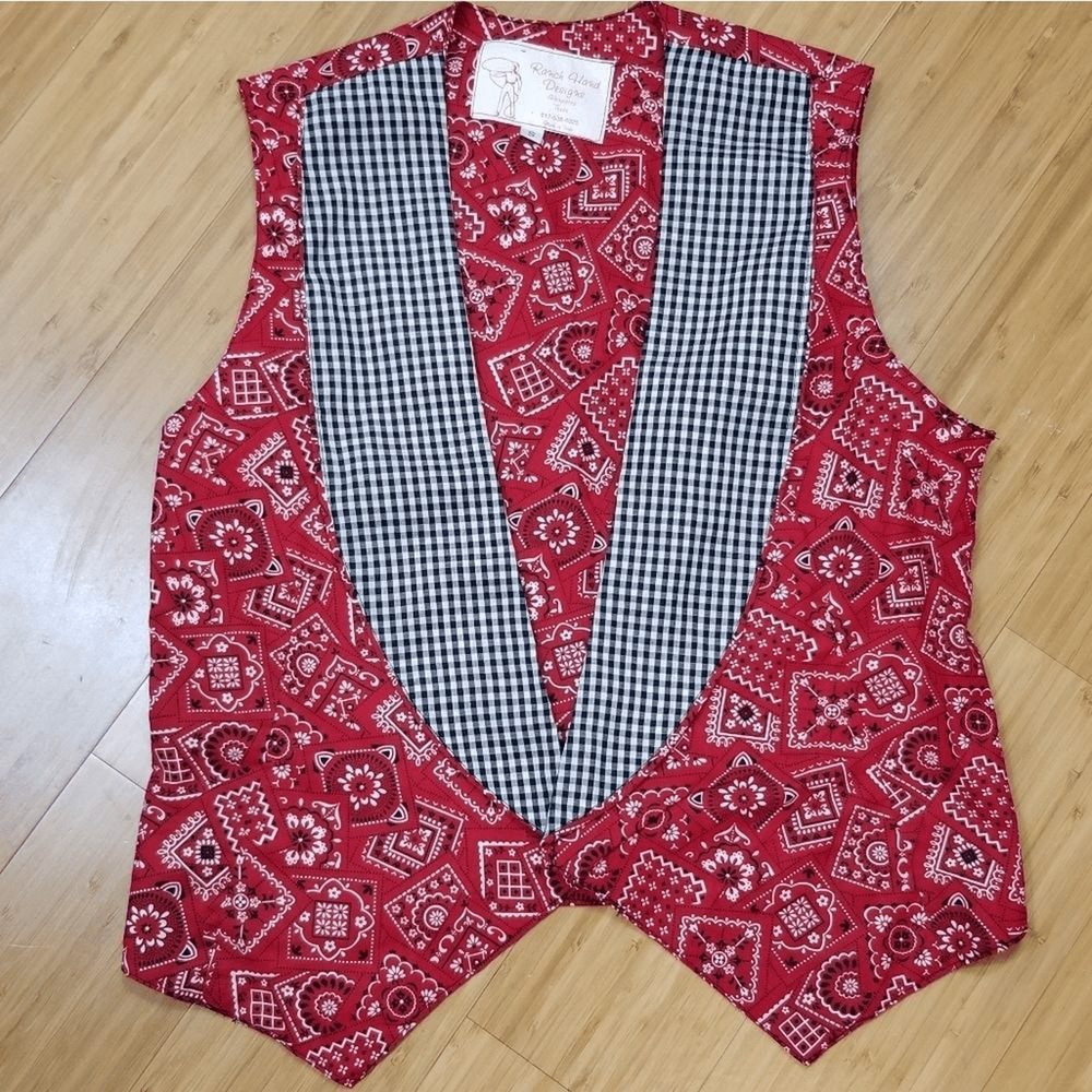 Ranch Hand Designs Red Bandana Gingham Vintage Open Vest SMALL (6865)
